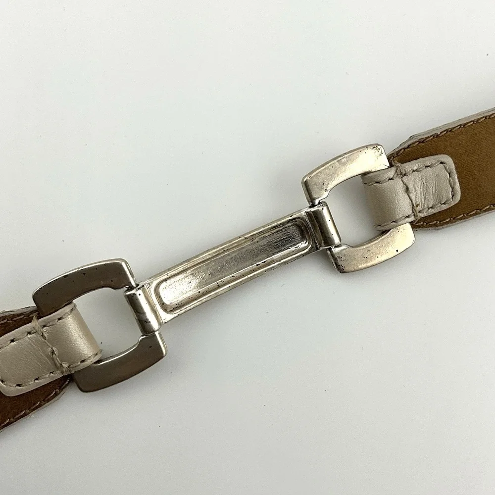 FOSSIL White Ivory‎ Leather & Metal Belt Women Size M 29-33 in